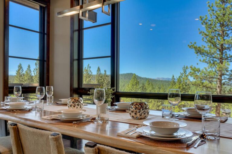 Dining Room table with a Tahoe forest view